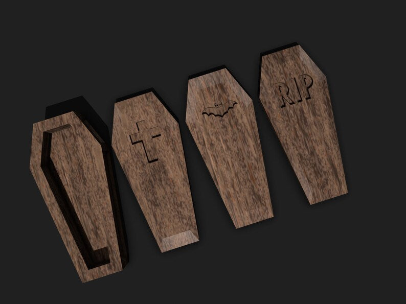 CAIXÃO DE HALLOWEEN com três tampas diferentes – Arquivo STL para impressão 3D e CNC